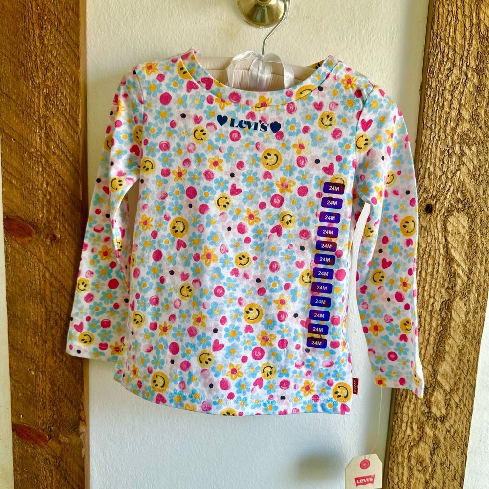 New Levi’s 24M Long Sleeve Smiley Face, Hearts, Floral Girls Long Sleeve Shirt